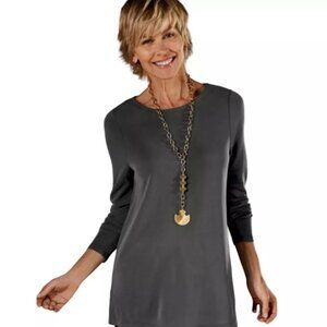 SOFT SURROUNDINGS Top, Gray Modal Long Sleeve Pockets Buttons Solid Career, S